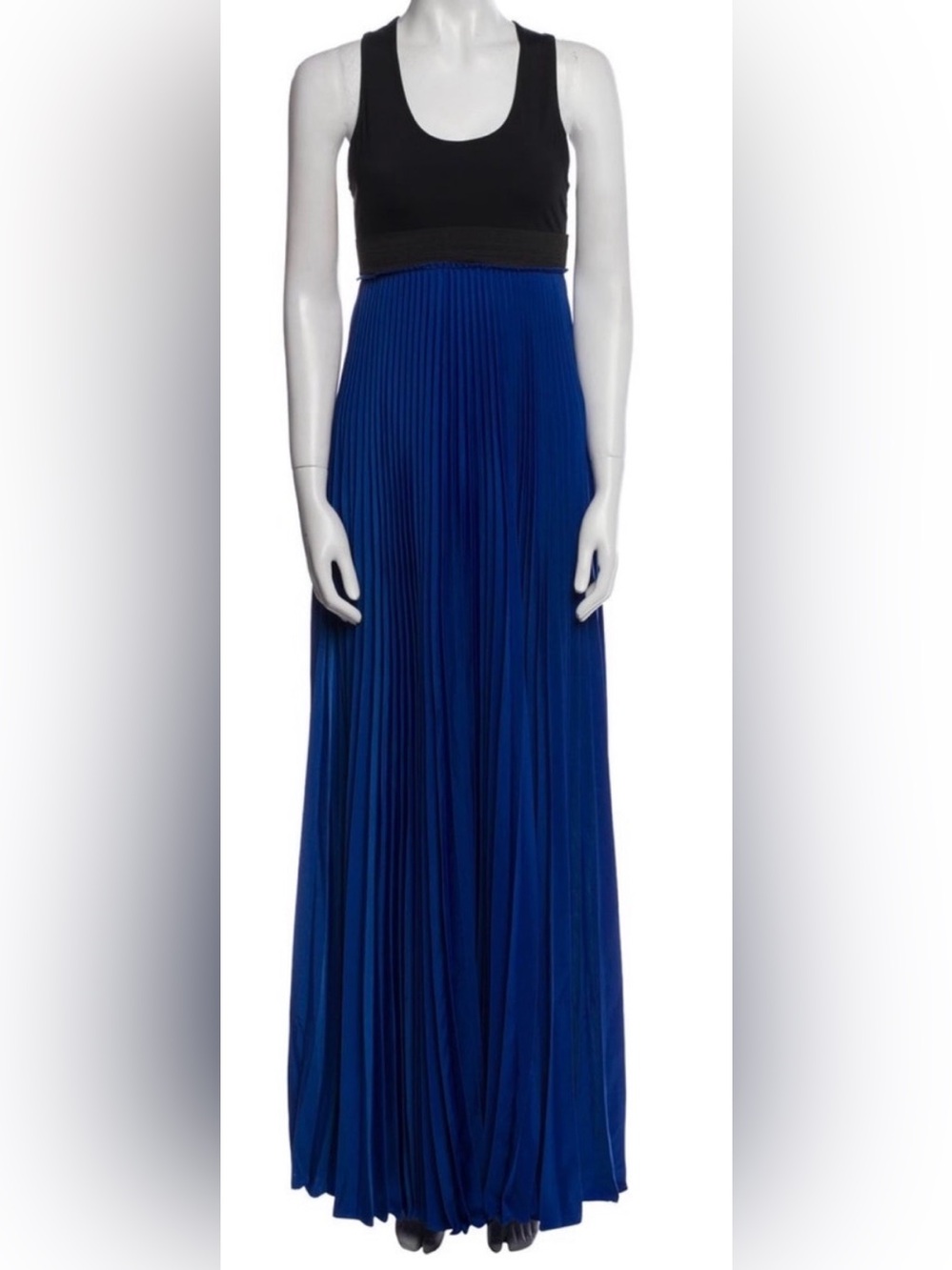 Alexis Two-Tone Maxi Dress in Black and Cobalt Blue